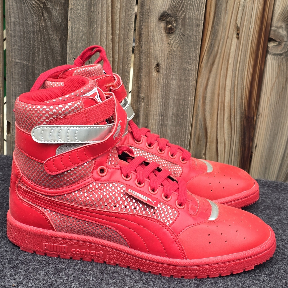 Puma Women's Sky Red High-Top Sneakers with Silver Accents Size 8.5